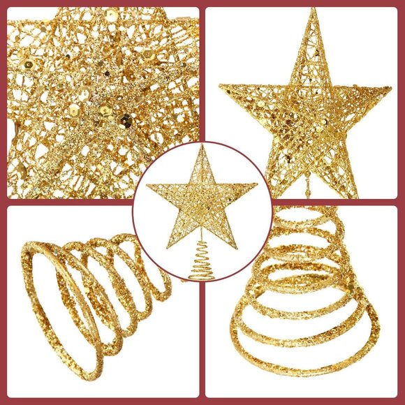 10 Inches Gold Christmas Star Topper Xmas Tree Topper Glitter Treetop Star for C - Picture 2 of 7